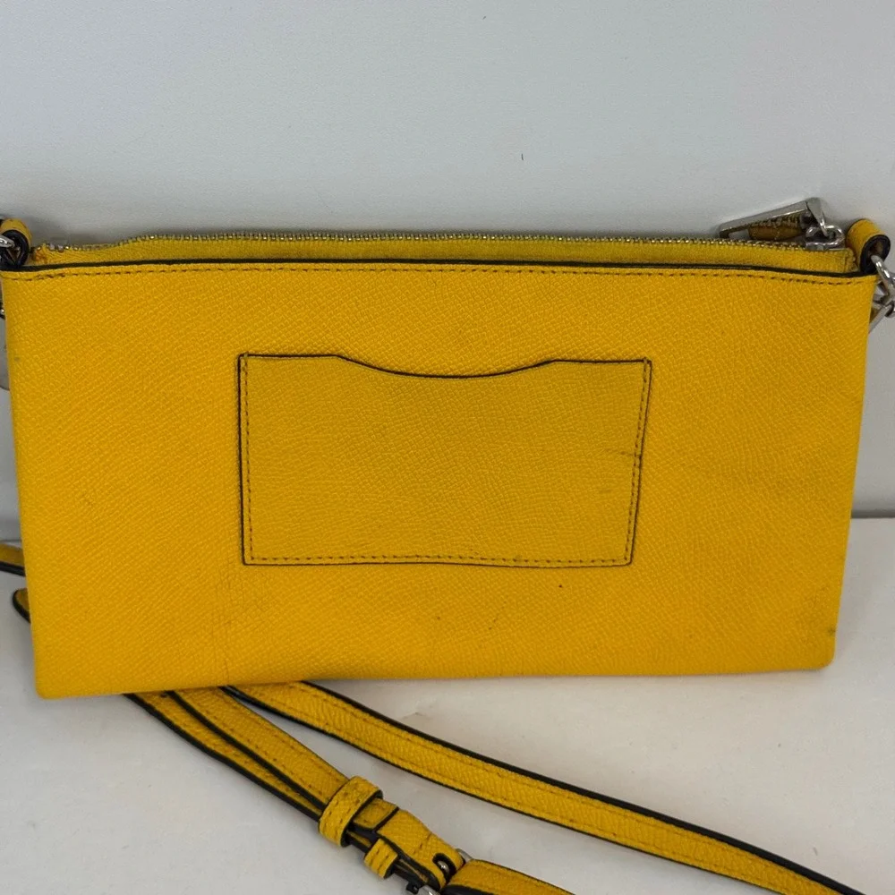 Coach Yellow Crossgrain Leather Crossbody Bag Silver Chain Detail Clutch